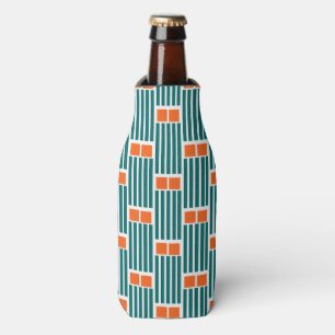 Teal Lines and Boxes Bottle Cooler