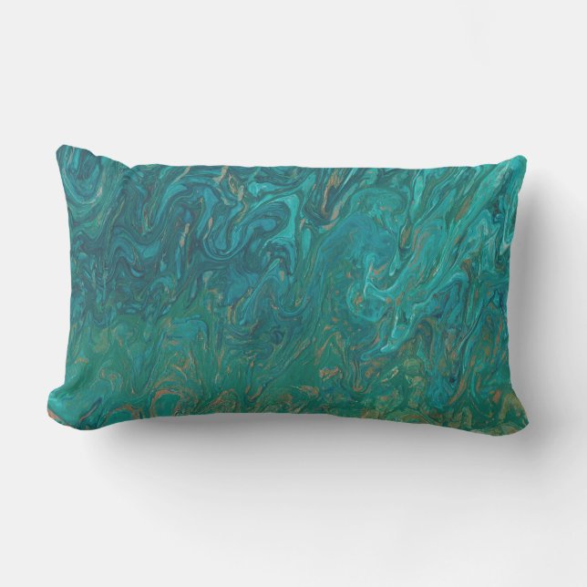 Teal Liquid Colour Flow Lumbar Pillow (Front)