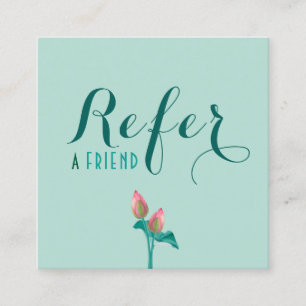 Teal Lotus Flower Modern Script Wellness Therapist Referral Card