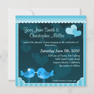 Teal Love Birds Wedding Invitation