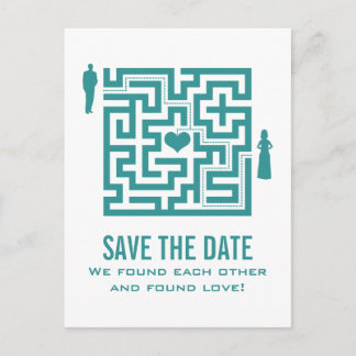 Teal Love Maze Save the Date Postcard