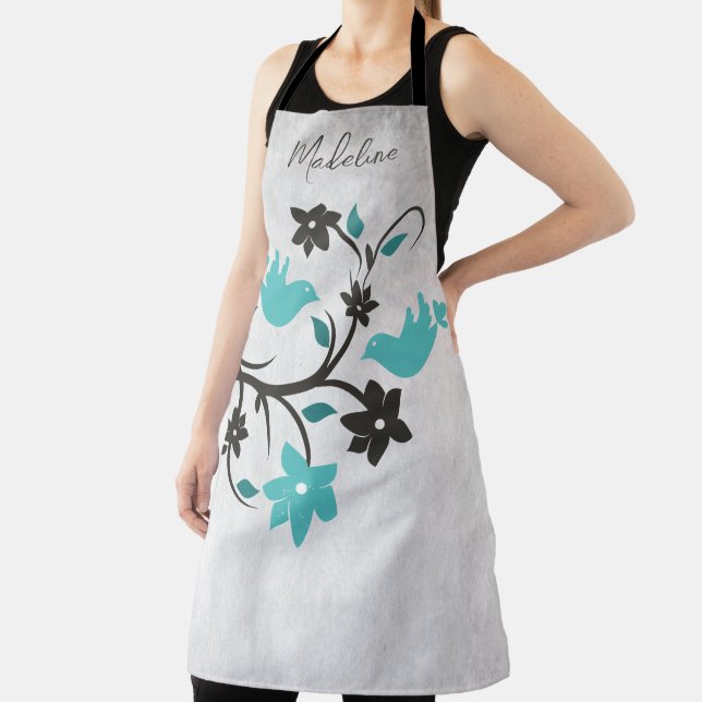 Teal Lovebirds Apron (Insitu)