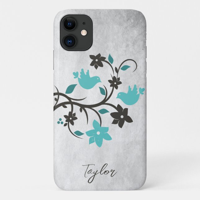 Teal Lovebirds Personalized Case-Mate iPhone Case (Back)