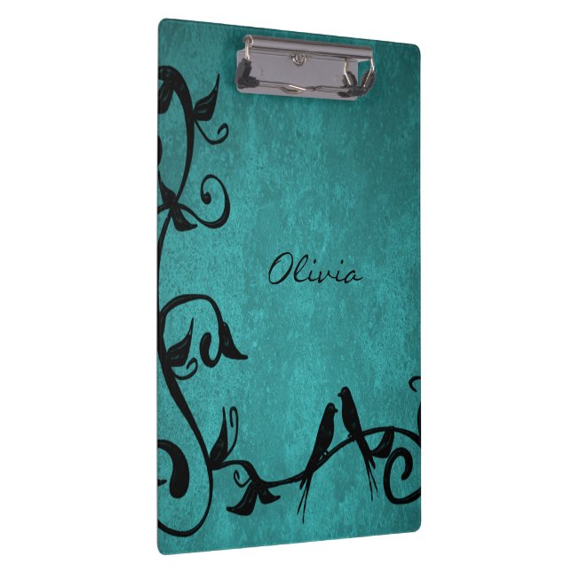 Teal Lovebirds Personalized Clipboard (Right)