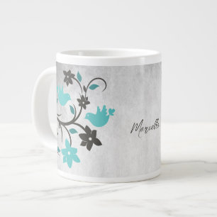 Teal Lovebirds Personalized Giant Coffee Mug
