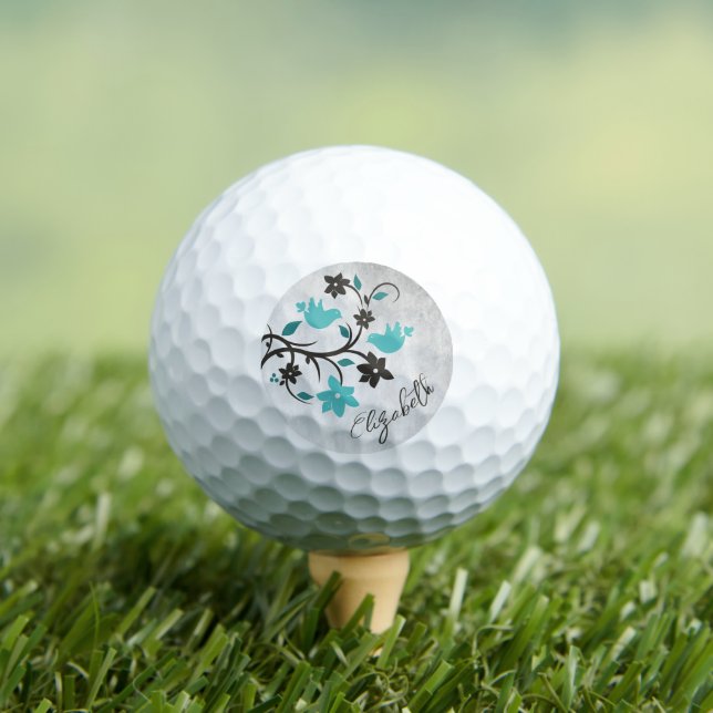 Teal Lovebirds Personalized Golf Balls (Insitu Tee)