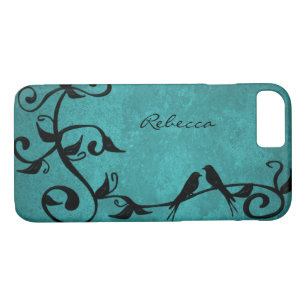 Teal Lovebirds Personalized iPhone Case