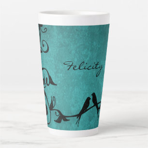 Teal Lovebirds Personalized Latte Mug