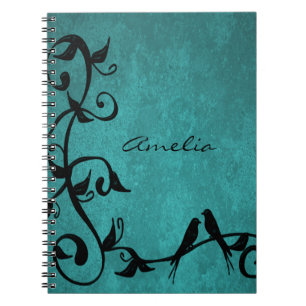 Teal Lovebirds Personalized Notebook