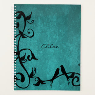 Teal Lovebirds Personalized Planner