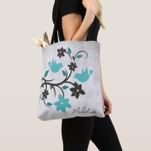 Teal Lovebirds Tote Bag