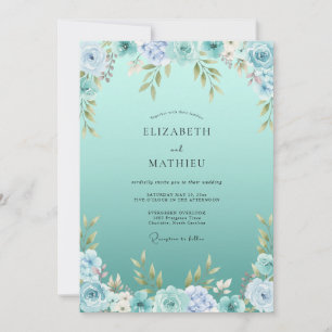 Teal Luminous Botanical Wedding Invitation