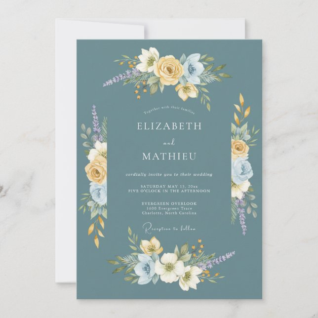 Teal Luminous Spring Wedding Invitation (Front)