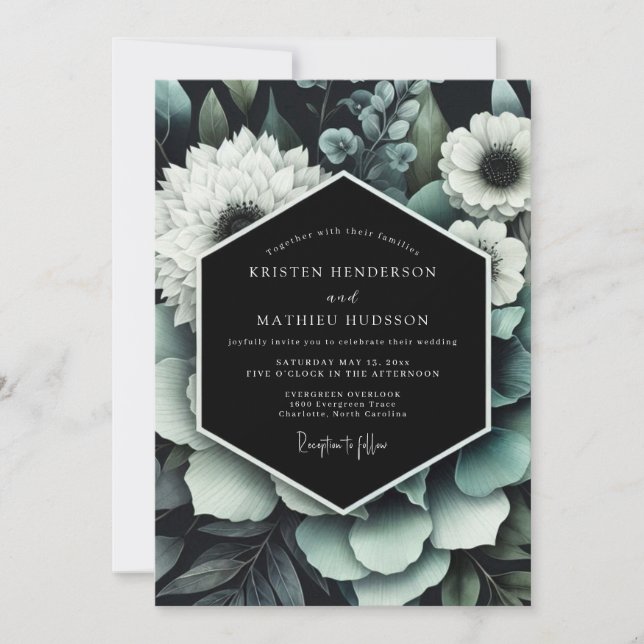 Teal Lush Anemone Wedding Invitation (Front)