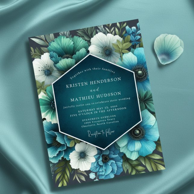 Teal Lush Bloom Wedding Invitation (Creator Uploaded)