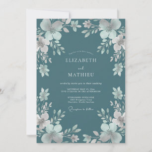 Teal Lush Watercolor Winter Wedding Invitation