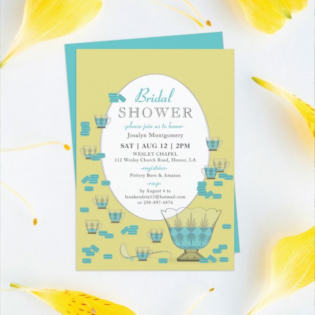 Teal Macarons & Crystal Punch Set Bridal Shower Invitation (Creator Uploaded)