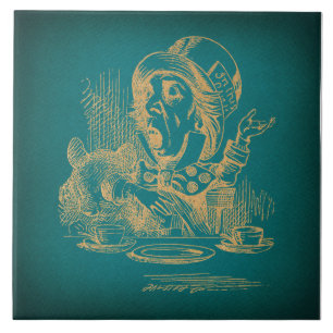 Teal Mad Hatter Alice in Wonderland Vintage Art Tile