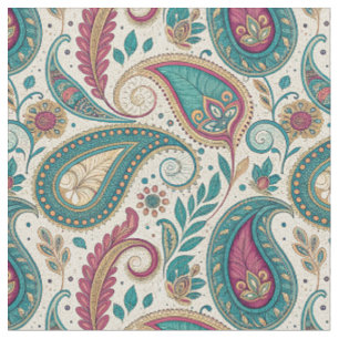 Teal Magenta Boho Teardrop Paisley Floral Pattern Fabric