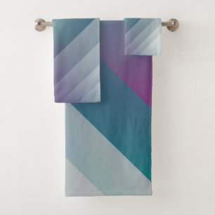 Teal magenta grey triangles bath towel set