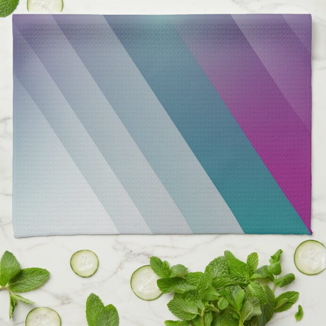 Teal magenta grey triangles kitchen towel (Folded)