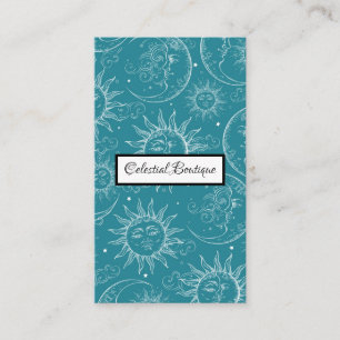 Teal Magic Vintage Celestial Sun Moon Stars Business Card