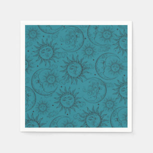 Teal Magic Vintage Celestial Sun Moon Stars Napkin