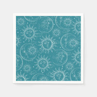 Teal Magic Vintage Celestial Sun Moon Stars
