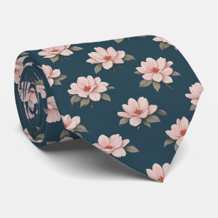 Teal Magnolia Blush Pink Floral Pattern Tie