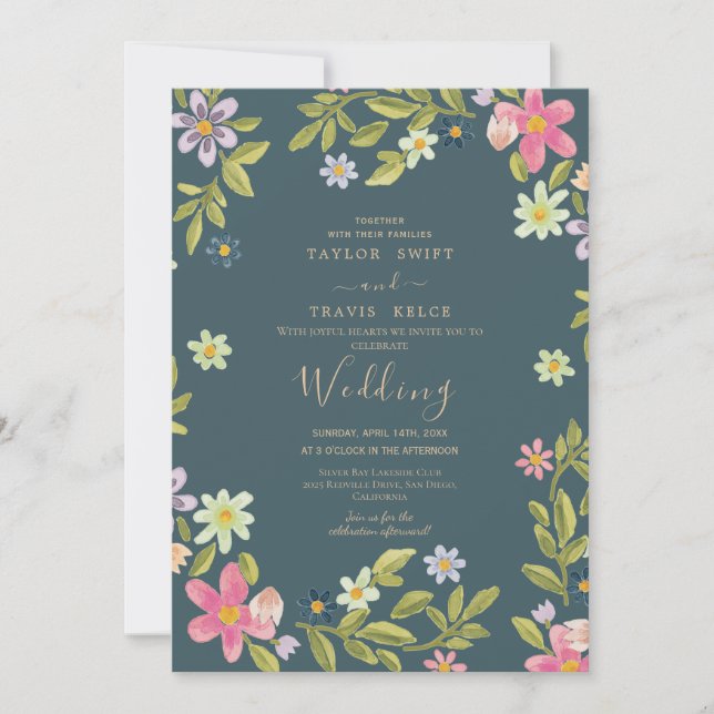 Teal Magnolia Wedding Invitation (Front)