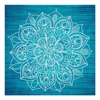 Teal Mandala Flower Design Poster