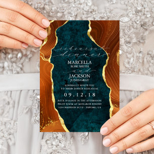 Teal Marble, Burnt Orange & Gold Agate Rehearsal Invitation