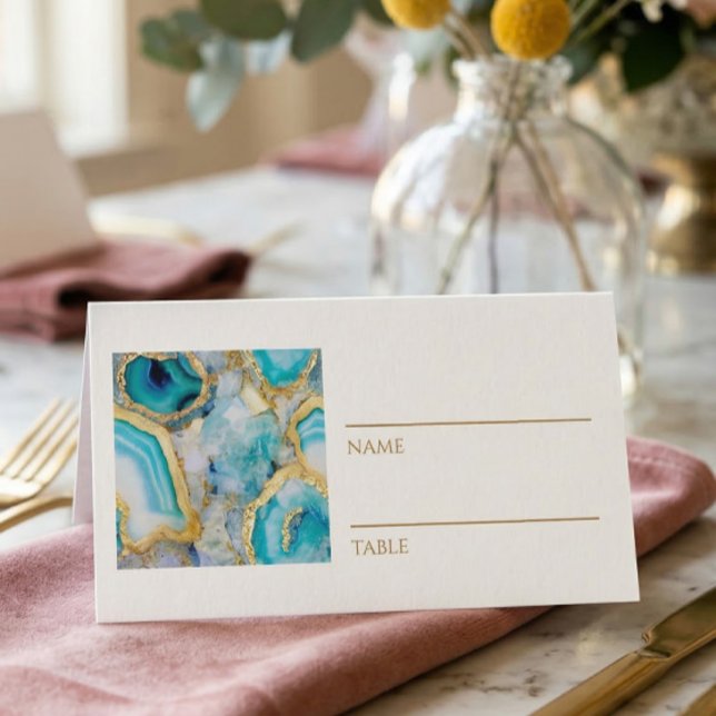 Teal Marble Gold Vein Place Cards (Creator Uploaded)