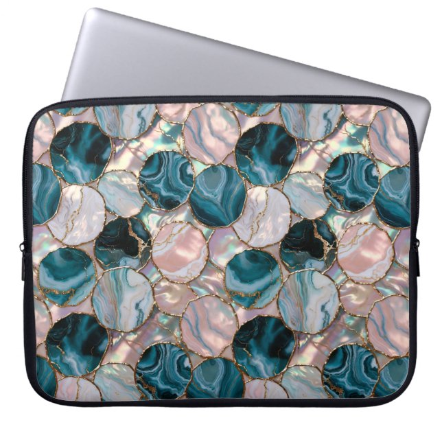 Teal Marble Laptop Case Circle Design (Front)