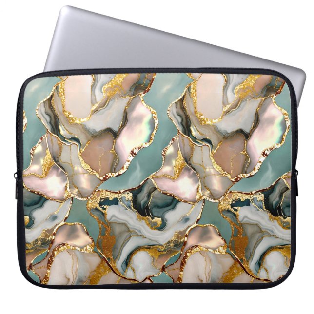 Teal Marble Laptop Sleeve Gold Vein Case (Front)