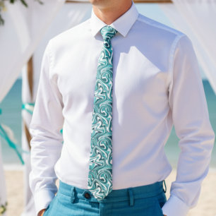 Teal marble wedding tie