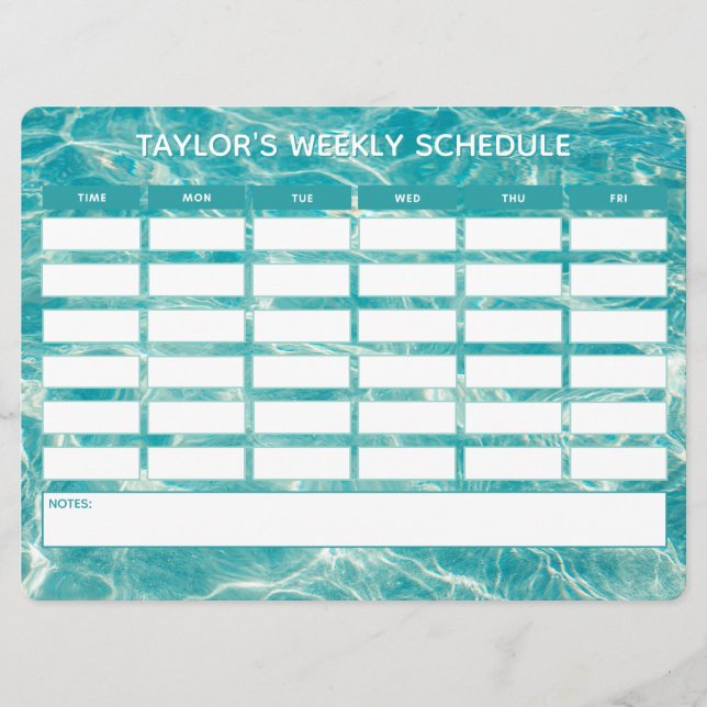 Teal Marble Weekly School Schedule  (Front)
