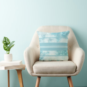 Teal Marble with Stripes Throw Pillow