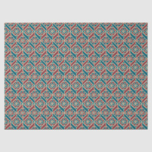 Teal, Maroon, Beige Ethnic Floral Pattern Tissue Paper