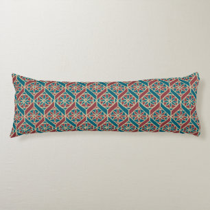 Teal Maroon Beige Ethnic Pattern Flowers, Chevrons Body Pillow