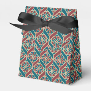 Teal Maroon Beige Ethnic Pattern Flowers, Chevrons Favor Box