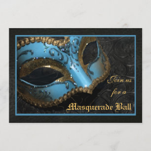 Teal Mask Masquerade Ball Halloween Invitation