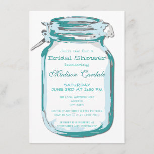 Teal Mason Jar Country Bridal Shower Invitations