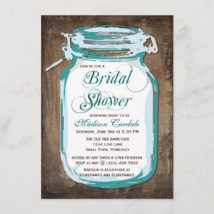 Teal Mason Jar Rustic Bridal Shower Invitations