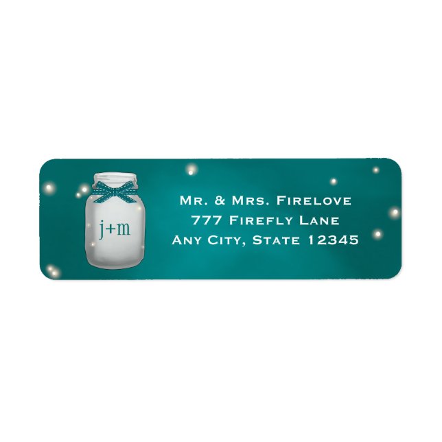 Teal Mason Jar with Fireflies Return Address (Front)