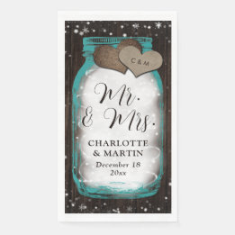 Teal Mason Jar Wood Mr. & Mrs. Winter Wedding Napkin