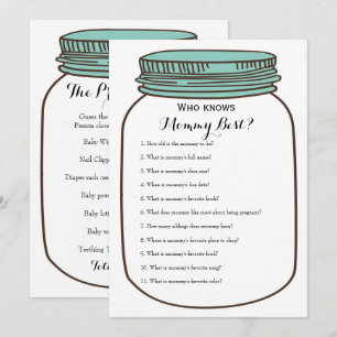 Teal Mason Jars 2 x Baby Shower Games Invitation