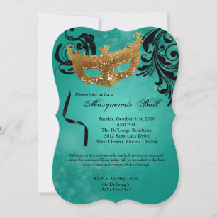 Teal Masquerade Ball Mask Costume Halloween Part Invitation