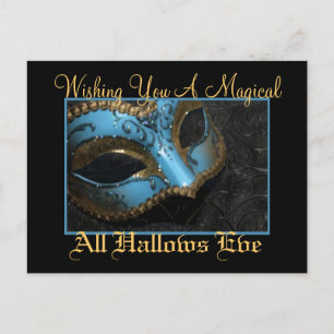 Teal Masquerade Mask  Halloween Postcard