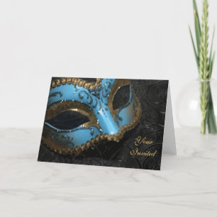 Teal Masquerade Mask Invitation Card